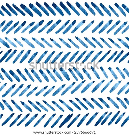 Blue herringbone hand painted seamless vector pattern 