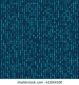 Blue hexadecimal computer code. Abstract matrix background. Hacker attack. Generated computer code concept