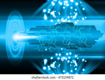 blue hexagon abstract cyber future technology concept background, illustration, circuit. move motion speed. sci-fi. vector, Safety, Closed Padlock on digital. Spark