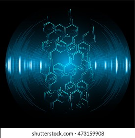 blue hexagon abstract cyber future technology concept background, illustration, circuit. move motion speed. sci-fi. vector, Safety, Closed Padlock on digital. Spark