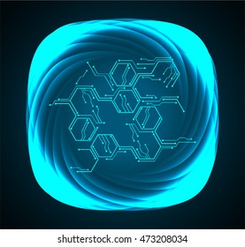 blue hexagon abstract cyber future technology concept background, illustration, circuit. move motion speed. sci-fi. vector, Safety, Closed Padlock on digital. Spark