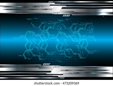 blue hexagon abstract cyber future technology concept background, illustration, circuit. move motion speed. sci-fi. vector, Safety, Closed Padlock on digital. Spark