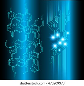 blue hexagon abstract cyber future technology concept background, illustration, circuit. move motion speed. sci-fi. vector, Safety, Closed Padlock on digital. Spark
