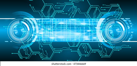 blue hexagon abstract cyber future technology concept background, illustration, circuit. move motion speed. sci-fi. vector, Safety, Closed Padlock on digital. Spark