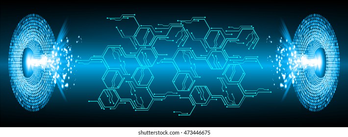 blue hexagon abstract cyber future technology concept background, illustration, circuit. move motion speed. sci-fi. vector, Safety, Closed Padlock on digital. Spark
