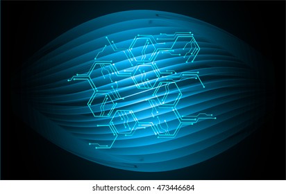 blue hexagon abstract cyber future technology concept background, illustration, circuit. move motion speed. sci-fi. vector,