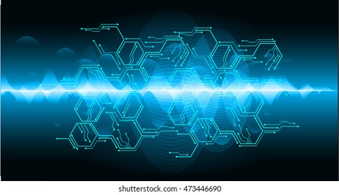 blue hexagon abstract cyber future technology concept background, illustration, circuit. move motion speed. sci-fi. vector, 