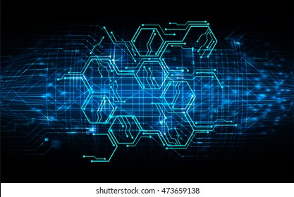 blue hexagon abstract cyber future technology concept background, illustration, circuit. move motion speed. sci-fi. vector, Safety, Closed Padlock on digital. Spark