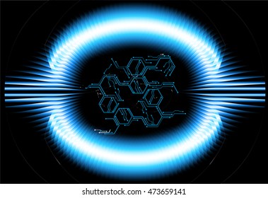blue hexagon abstract cyber future technology concept background, illustration, circuit. move motion speed. sci-fi. vector, Safety, Closed Padlock on digital. Spark
