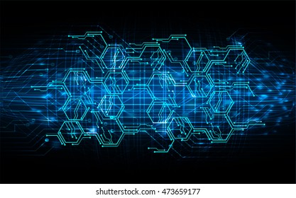 blue hexagon abstract cyber future technology concept background, illustration, circuit. move motion speed. sci-fi. vector, Safety, Closed Padlock on digital. Spark