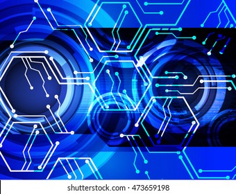 blue hexagon abstract cyber future technology concept background, illustration, circuit. move motion speed. sci-fi. vector, Safety, Closed Padlock on digital. Spark