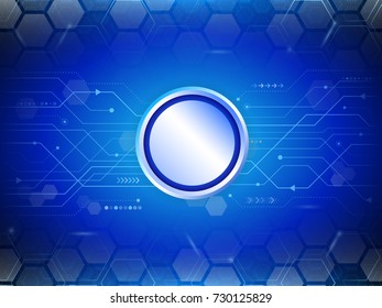 Blue hexagon abstract cyber future technology concept background. Futuristic circuit board.