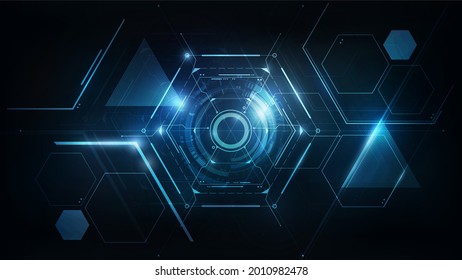 Blue Hexagon Abstract Futuristic Electronic Circuit Technology Background Concept, Vector Illustration