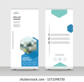 Blue hexagon Abstract Shapes Modern Exhibition Advertising Trend Business Roll Up Banner Stand Poster Brochure flat design template creative concept. Blue hexagon Roll Up EPS. Presentation