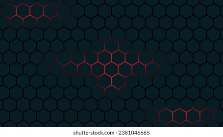 Fondo de tecnología abstracta del hexágono azul con destellos brillantes de color rojo bajo hexágono.