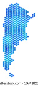 Blue Hexagon Argentina Map. Vector geographic map in blue color shades on a white background. Blue vector concept of Argentina Map designed of hexagonal spots.