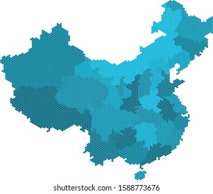 Blue hexagon China map on white background. 