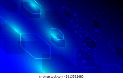 blue hexagon circuit polygon shapes lines cyberspace networking with shiny light abstract high technology background