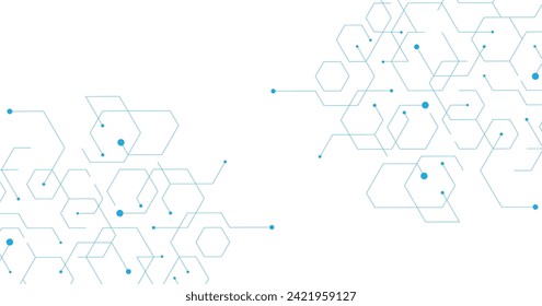 Blue hexagon diagram on white background. High-tech hexagon geometric connection system.