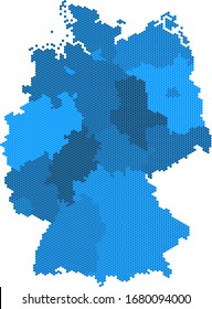 Blue hexagon Germany map on white background. Vector illustration.