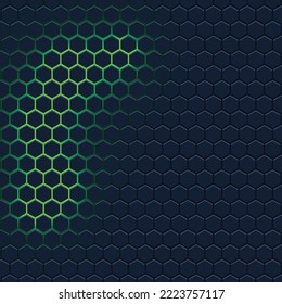 hexágono azul y fondo de luz verde