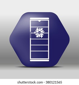 blue hexagon icon or logo white refrigerator