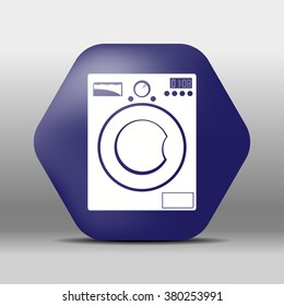 blue hexagon icon or logo white washing machine