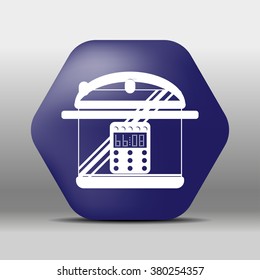 blue hexagon icon or logo white multicooker