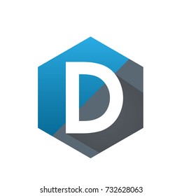 Blue Hexagon Initial D Logo Vector