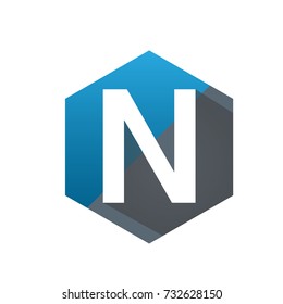 Blue Hexagon Initial N Logo Vector