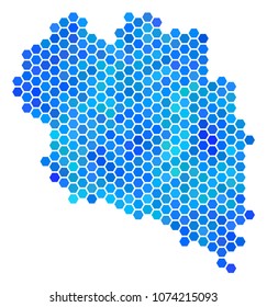 Blue Hexagon Koh Phangan Thai Island Map. Vector geographic map in blue color variations on a white background. Blue vector collage of Koh Phangan Thai Island Map designed of hexagon blots.