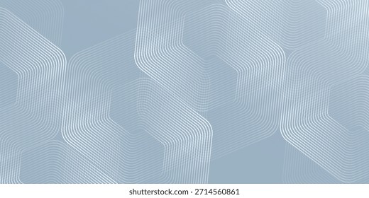 Blue hexagon lines on gray background. Geometric stripe line art design simple neutral