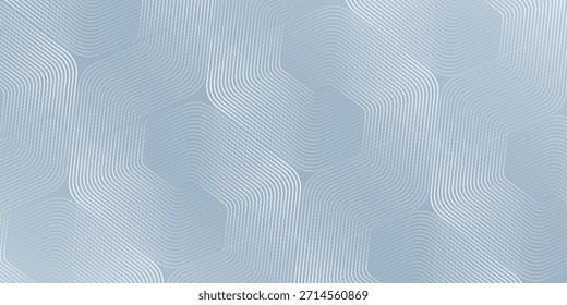 Líneas hexagonales azules sobre fondo gris. Diseño de arte de línea de rayas geométricas simple