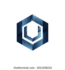 blue hexagon modern abstract logo