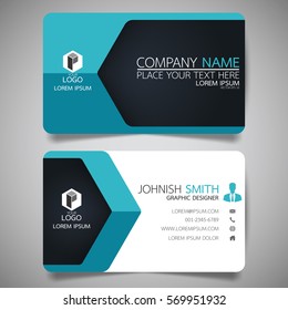 Blue hexagon modern creative business card and name card,horizontal simple clean template vector design, layout in rectangle size.