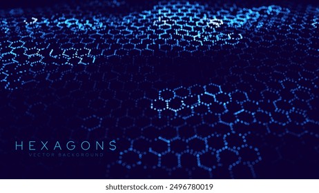 Blue Hexagon Pattern. Abstract Medical Chemical Tech Background. Hexagonal Pattern for Hi-Tech Science Design. Cyber Hexagon 3D Grid Sci-Fi Game Backdrop. Vector Illustration.