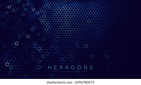 Blue Hexagon Pattern. Abstract Medical Chemical Tech Background. Hexagonal Pattern for Hi-Tech Science Design. Cyber Hexagon 3D Grid Sci-Fi Game Backdrop. Vector Illustration.