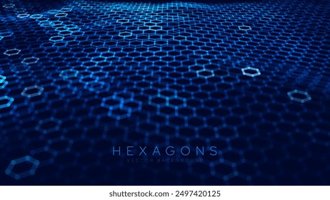 Blue Hexagon Pattern. Abstract Medical Chemical Tech Background. Hexagonal Pattern for Hi-Tech Science Design. Cyber Hexagon 3D Grid Sci-Fi Game Backdrop. Vector Illustration.