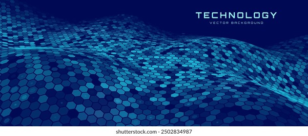 Blue Hexagon Pattern. Abstract Medical Chemical Tech Background. Hexagonal Pattern for Hi-Tech Science Design. Cyber Hexagon 3D Grid Sci-Fi Game Backdrop. Vector Illustration.