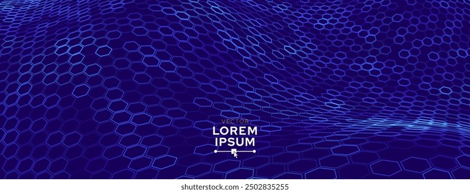 Blue Hexagon Pattern. Abstract Medical Chemical Tech Background. Hexagonal Pattern for Hi-Tech Science Design. Cyber Hexagon 3D Grid Sci-Fi Game Backdrop. Vector Illustration.