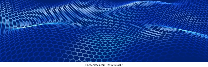 Blue Hexagon Pattern. Abstract Medical Chemical Tech Background. Hexagonal Pattern for Hi-Tech Science Design. Cyber Hexagon 3D Grid Sci-Fi Game Backdrop. Vector Illustration.