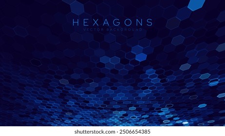 Blue Hexagon Pattern. Abstract Medical Chemical Tech Background. Hexagonal Pattern for Hi-Tech Science Design. Cyber Hexagon 3D Grid Sci-Fi Game Backdrop. Vector Illustration.