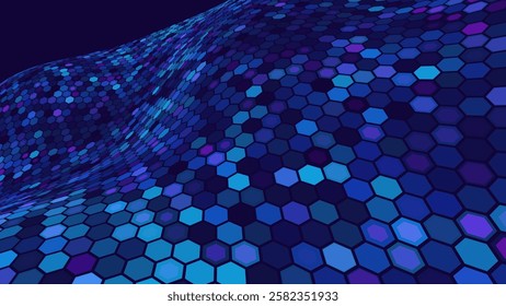 Blue Hexagon Pattern. Abstract Medical Chemical Tech Background. Hexagonal Pattern for Hi-Tech Science Design. Cyber Hexagon 3D Grid Sci-Fi Game Backdrop. Vector Illustration.