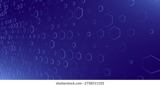 Blue Hexagon Pattern. Abstract Medical Chemical Tech Background. Hexagonal Pattern for Hi-Tech Science Design. Cyber Hexagon 3D Grid Sci-Fi Game Backdrop. Vector Illustration.