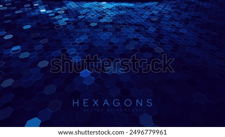 Blue Hexagon Pattern. Abstract Medical Chemical Tech Background. Hexagonal Pattern for Hi-Tech Science Design. Cyber Hexagon 3D Grid Sci-Fi Game Backdrop. Vector Illustration.