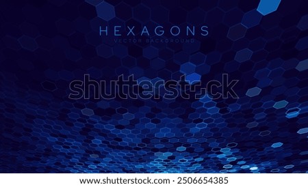 Blue Hexagon Pattern. Abstract Medical Chemical Tech Background. Hexagonal Pattern for Hi-Tech Science Design. Cyber Hexagon 3D Grid Sci-Fi Game Backdrop. Vector Illustration.