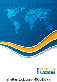 Blue hexagon pattern business brochure template design with scribbled map