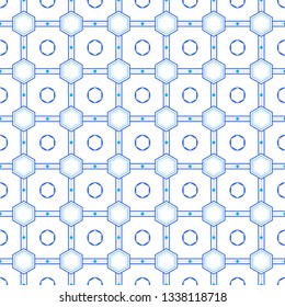 Blue Hexagon Pattern. Shape seamless background pattern in eps file.  Abstract shape line design in vector. Geometric cube background for business. Isometric pattern for game background or gift wraps