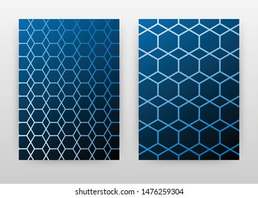 Blue hexagon seamless texture on dark blue design for annual report, brochure, flyer, leaflet, poster. Blue hexagon pattern background. Abstract A4 brochure template. Vector illustration.