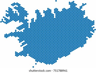 Blue hexagon shape Iceland map on white background. Vector illustration eps10.